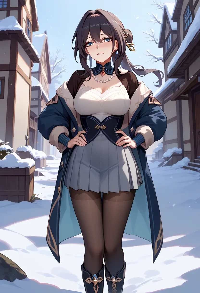 star rail,ruan mei,winter,student uniform,puffer coat  - 